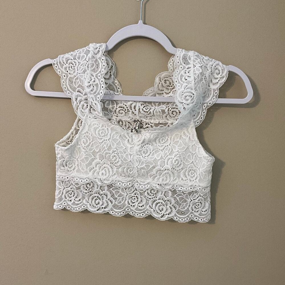 Intimately Free People White Lace Bralette With White Underlining